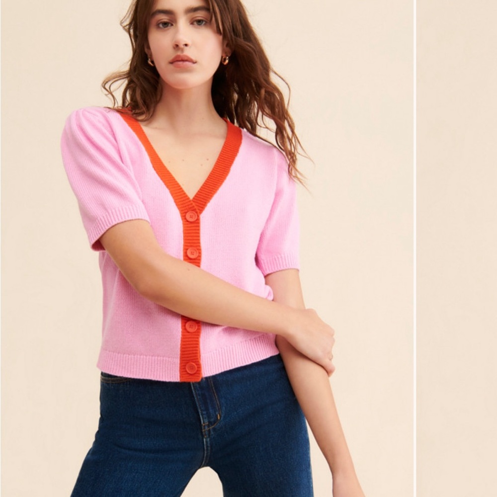 Levi's Pink Short Sleeve Cardigan with Orange Trim